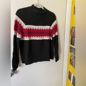 Liz Claiborne Vintage Black/Red/White Patterned Turtleneck Ski Sweater